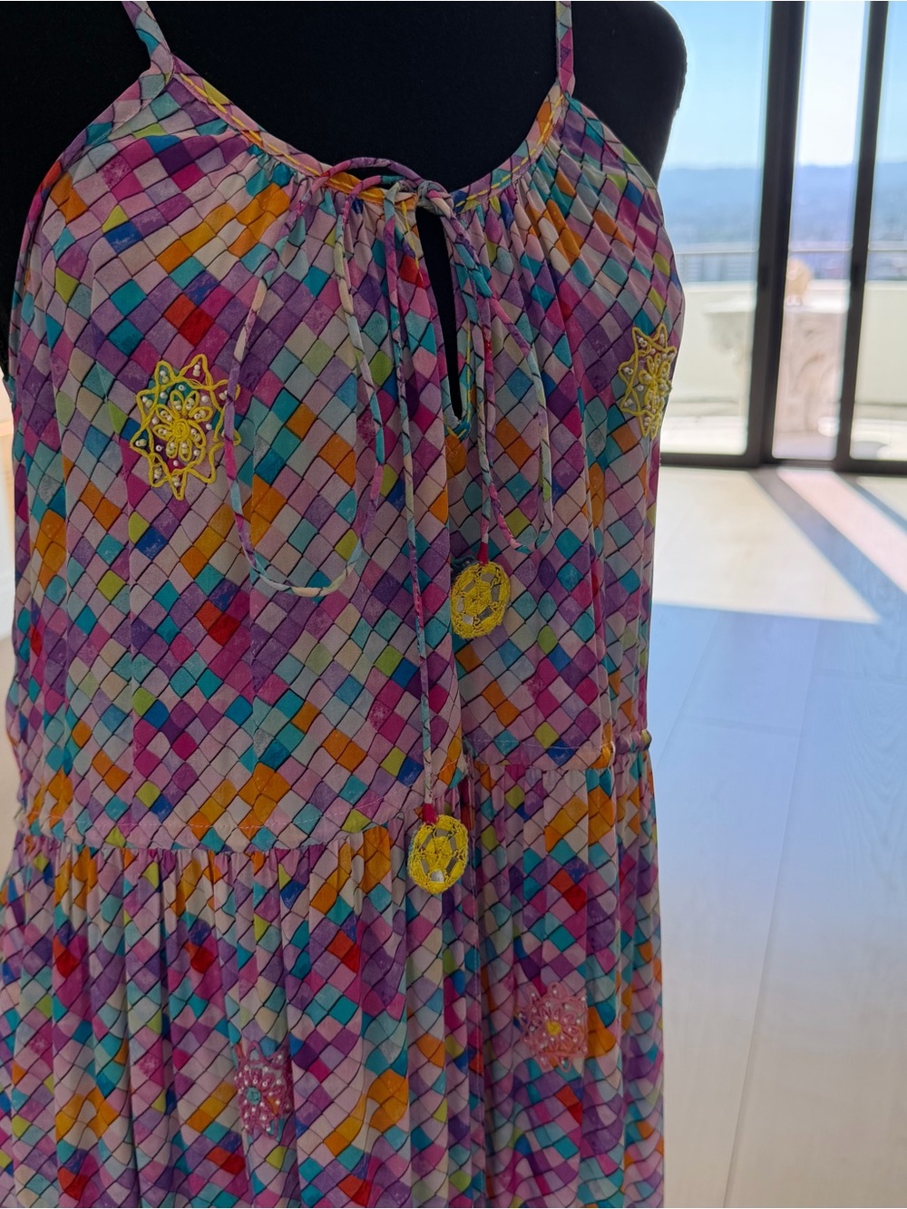 TAJ by Sabrina Crippa Multicolor Mosaic Print MAXI dress 100% Silk